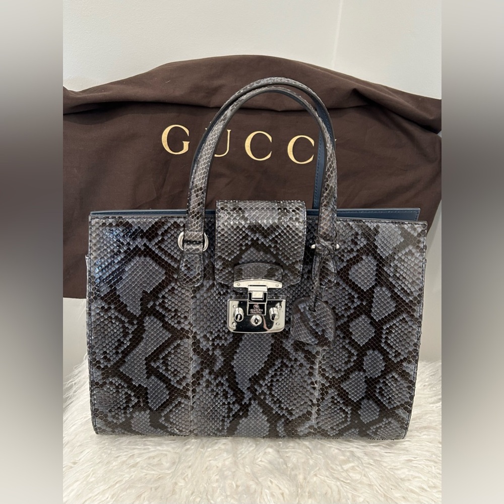 NWOT GUCCI Lady Lock Large Blue Snakeskin Tote.